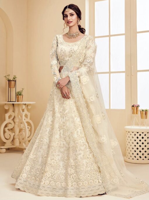 Off White Net Bridal Lehenga Choli