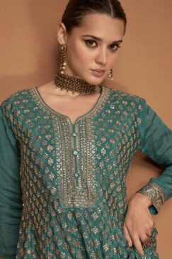 Alternative view of Green Embroidered Gharara Style Suit