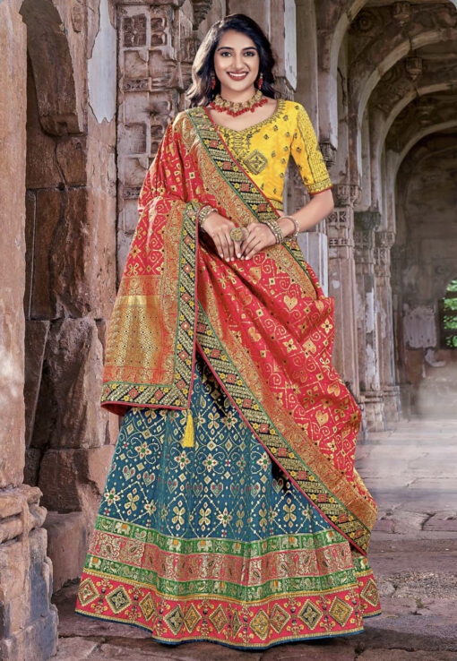 Teal Banarasi Silk Lehenga Choli