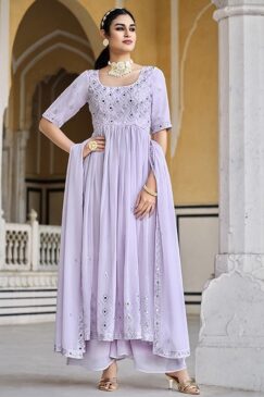 Lavender Embroidered Palazzo Style Anarkali Suit