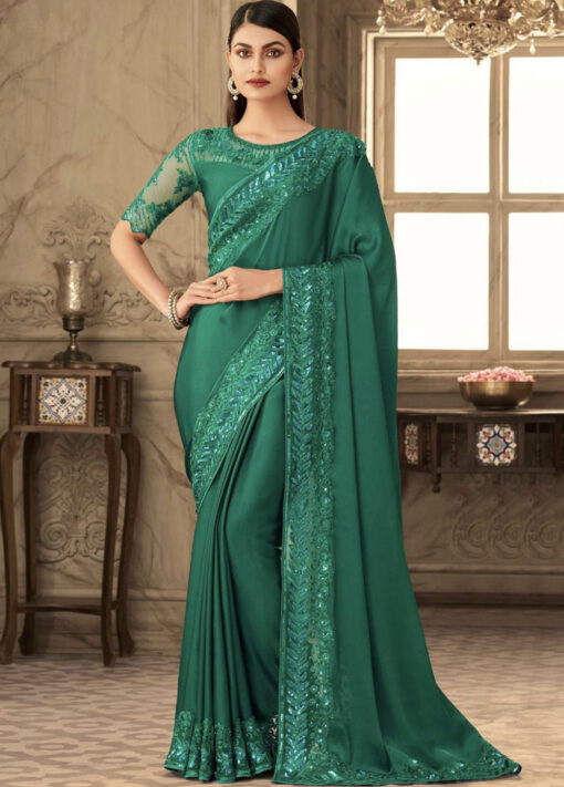 Green Fancy Silk Saree With Designer Blouse
