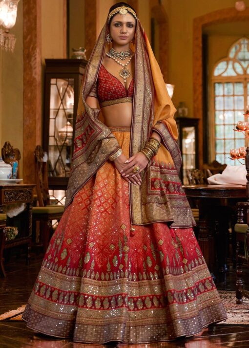 Red Rajwadi Silk Woven Lehenga Choli