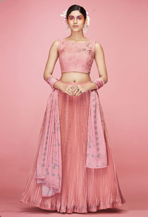 Peach Art Silk Sangeet Lehenga Choli