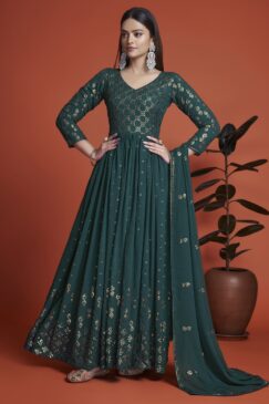 Teal Embroidered Anarkali Suit