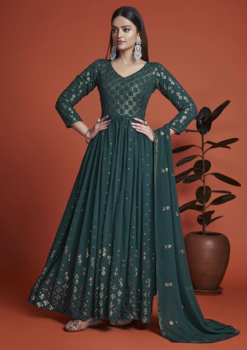 Teal Embroidered Anarkali Suit