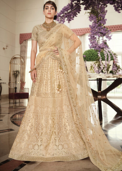 Beige Net Sangeet Lehenga Choli