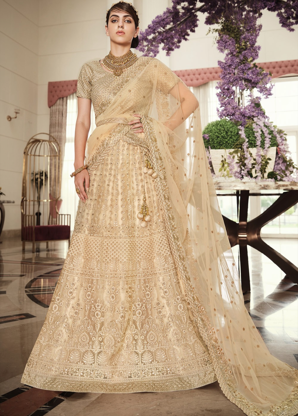 Beige Net Sangeet Lehenga Choli