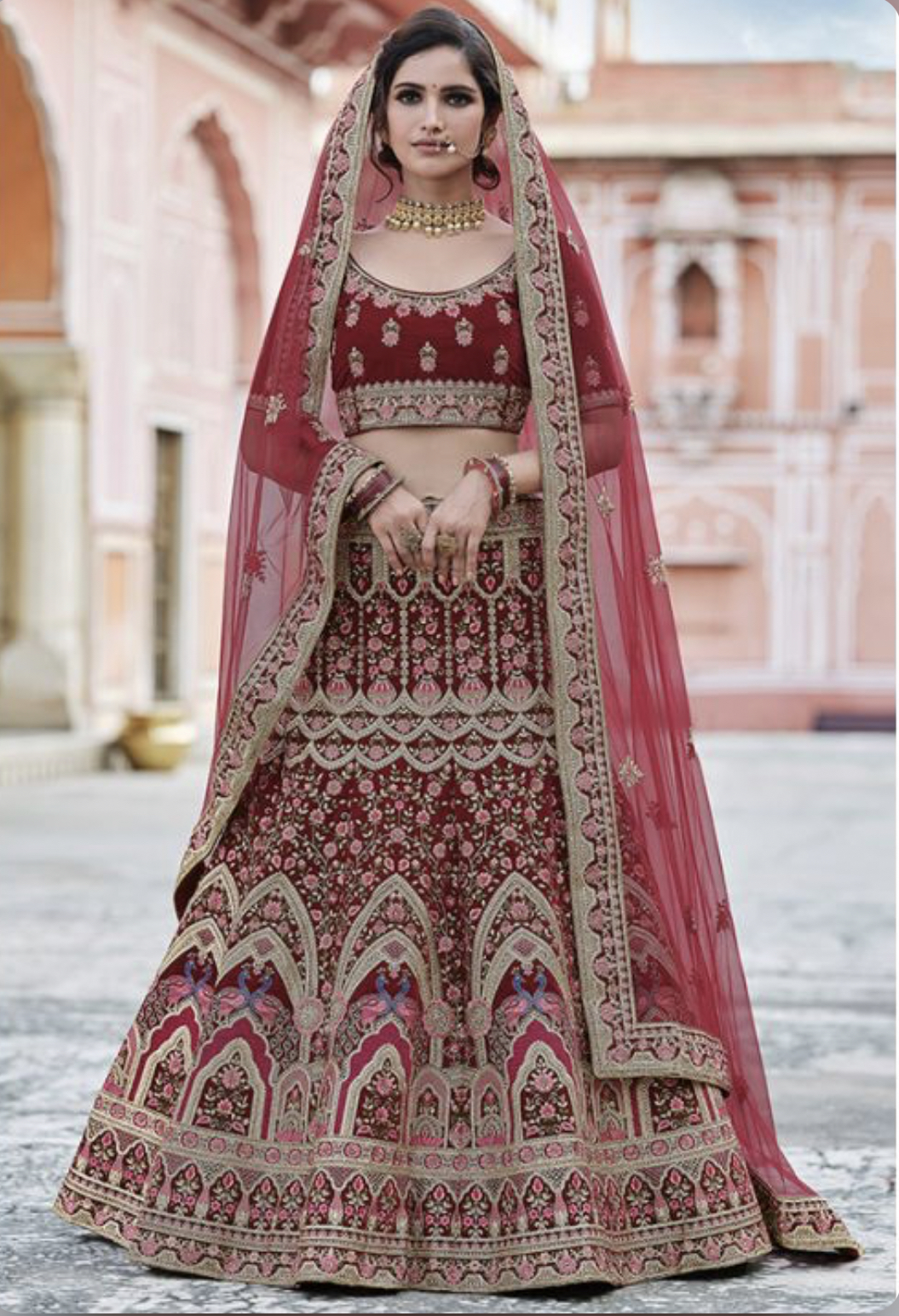 Mehroon colour sales bridal lehenga