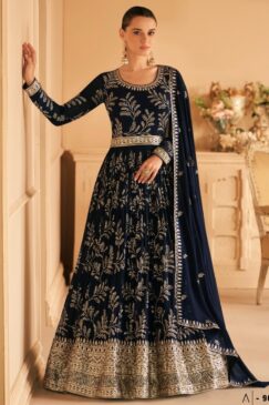Black Georgette Embroidered Anarkali Suit