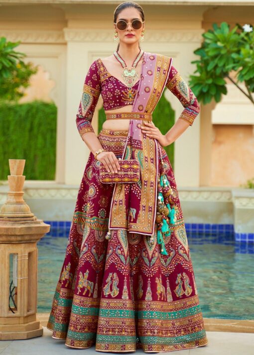 Magenta Smooth Silk Woven Lehenga Choli