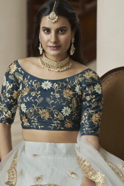 Alternative view of Sky Blue Embroidered Net Party Wear Lehenga Choli