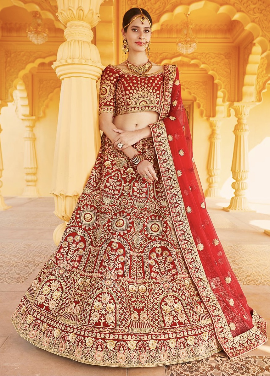 Red heavy bridal lehenga outlet