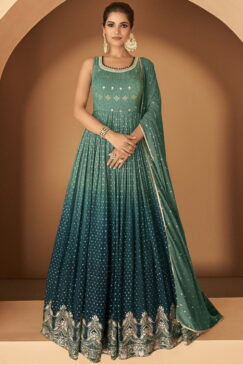 Shaded Green Georgette Anarkali Gown