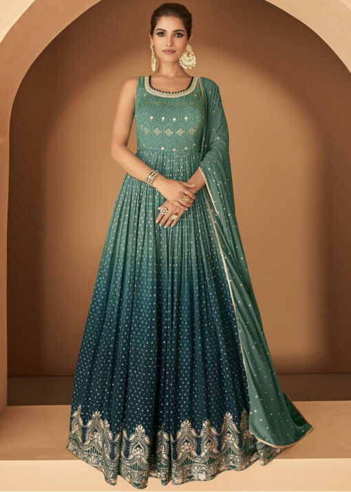 Shaded Green Georgette Anarkali Gown