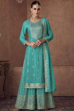 Turquoise Georgette Sharara Suit