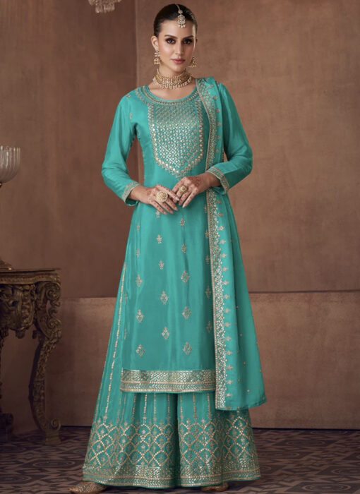 Turquoise Georgette Sharara Suit