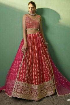Red Georgette Embroidered Lehenga Choli