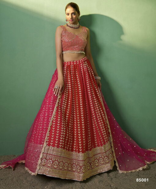 Red Georgette Embroidered Lehenga Choli