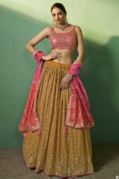Mustard Georgette Embroidered Lehenga Choli