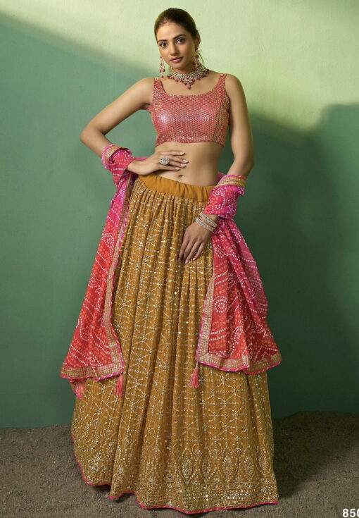 Mustard Georgette Embroidered Lehenga Choli