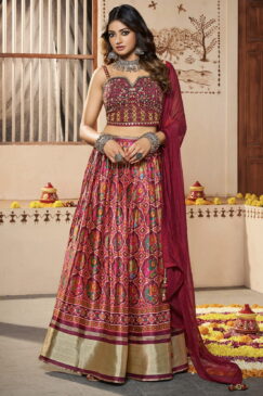 Multicoloured Silk Embroidered Lehenga Choli