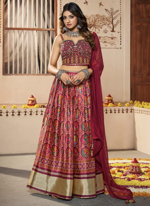 Multicoloured Silk Embroidered Lehenga Choli