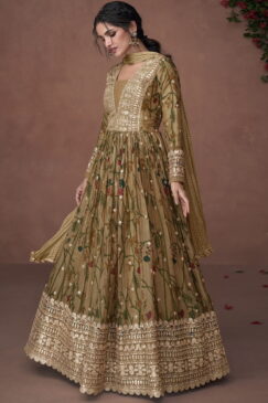 Green Organza Silk Anarkali Gown