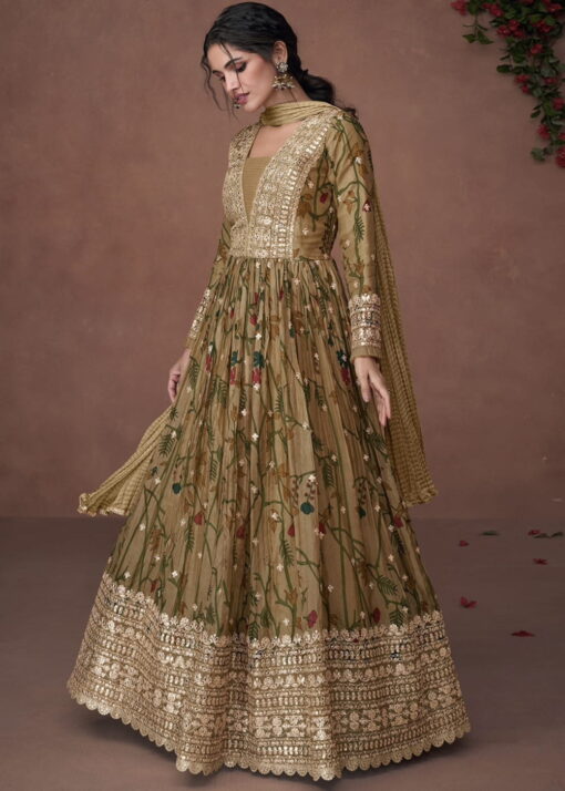 Green Organza Silk Anarkali Gown