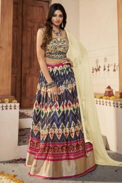 Cream Silk Embroidered Lehenga Choli