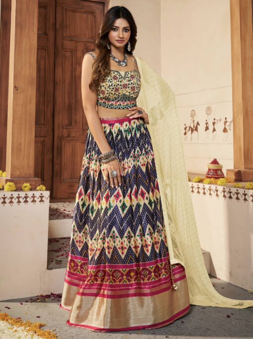 Cream Silk Embroidered Lehenga Choli
