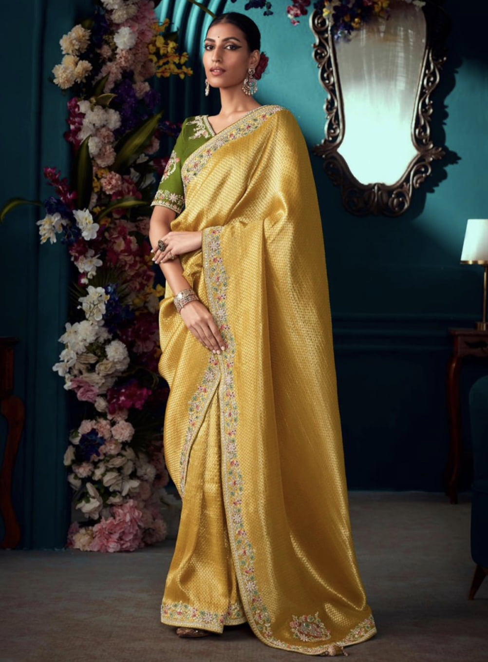 Yellow silk saree for wedding discount