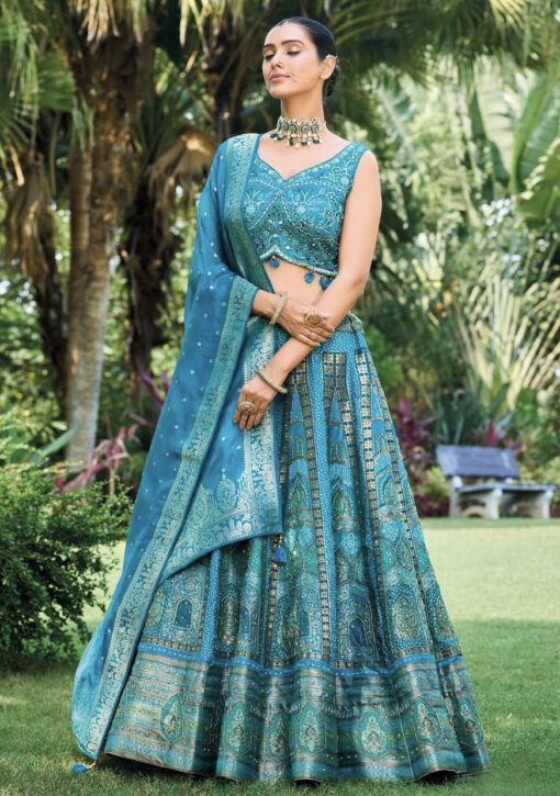 Blue Embroidered Wedding Lehenga Choli