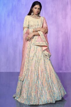 Off White Organza Embroidered Bridal Lehenga Choli