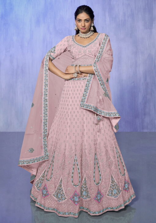 Pink Heavy Embroidered Bridal Lehenga Choli