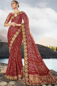 Maroon Bandhani Bridal Saree