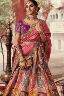 Alternative view of Multi Coloured Banarasi Silk Heavy Embroidered Bridal Lehenga Choli