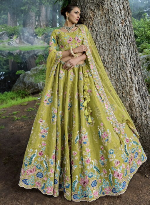 Lime Green Silk Bridal Lehenga Choli