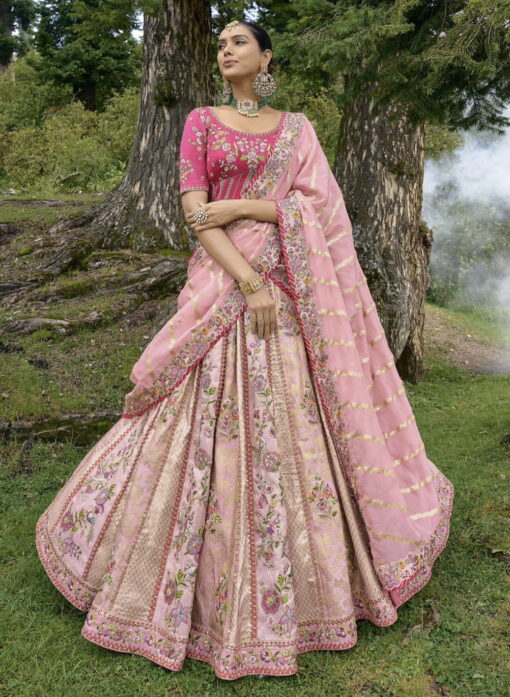 Pink Silk Embroidered Bridal Lehenga Choli