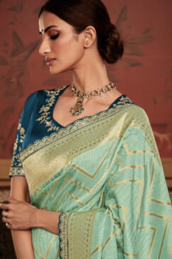 Alternative view of Light Green Soft Dola Silk Wedding Saree