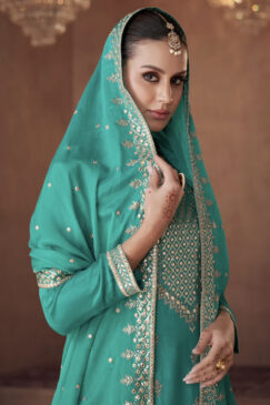 Alternative view of Turquoise Georgette Sharara Suit