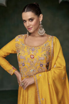 Alternative view of Yellow Silk Embroidered Anarkali Gown