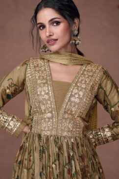 Alternative view of Green Organza Silk Anarkali Gown