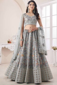Grey Art Silk Embroidered Bridal Lehenga Choli