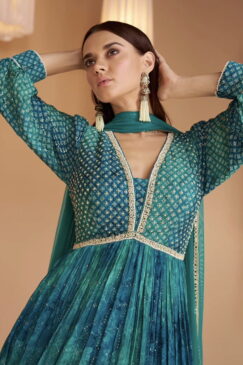 Alternative view of Turquoise Georgette Embroidered Anarkali Gown
