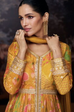 Alternative view of Yellow Front Slit Embroidered Anarkali Suit