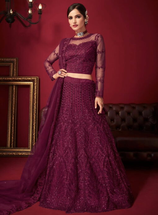 Purple Net Bridal Lehenga Choli
