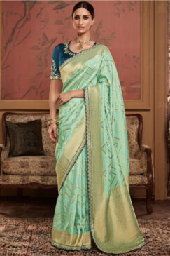 Light Green Soft Dola Silk Wedding Saree