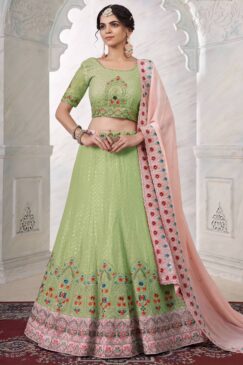 Green Georgette Embroidered Bridal Lehenga Choli