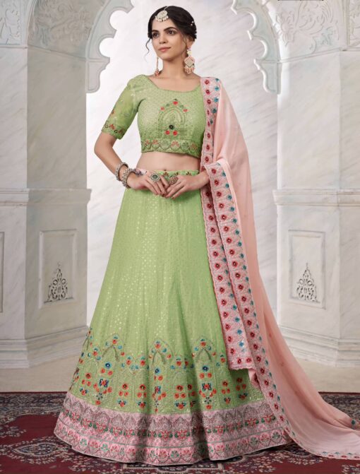 Green Georgette Embroidered Bridal Lehenga Choli