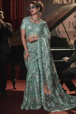 Sea Green Digital Net Bridal Saree